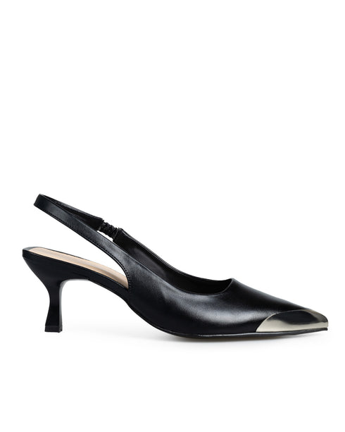 Zapatilla Negra Slingback Punta Metal 8008